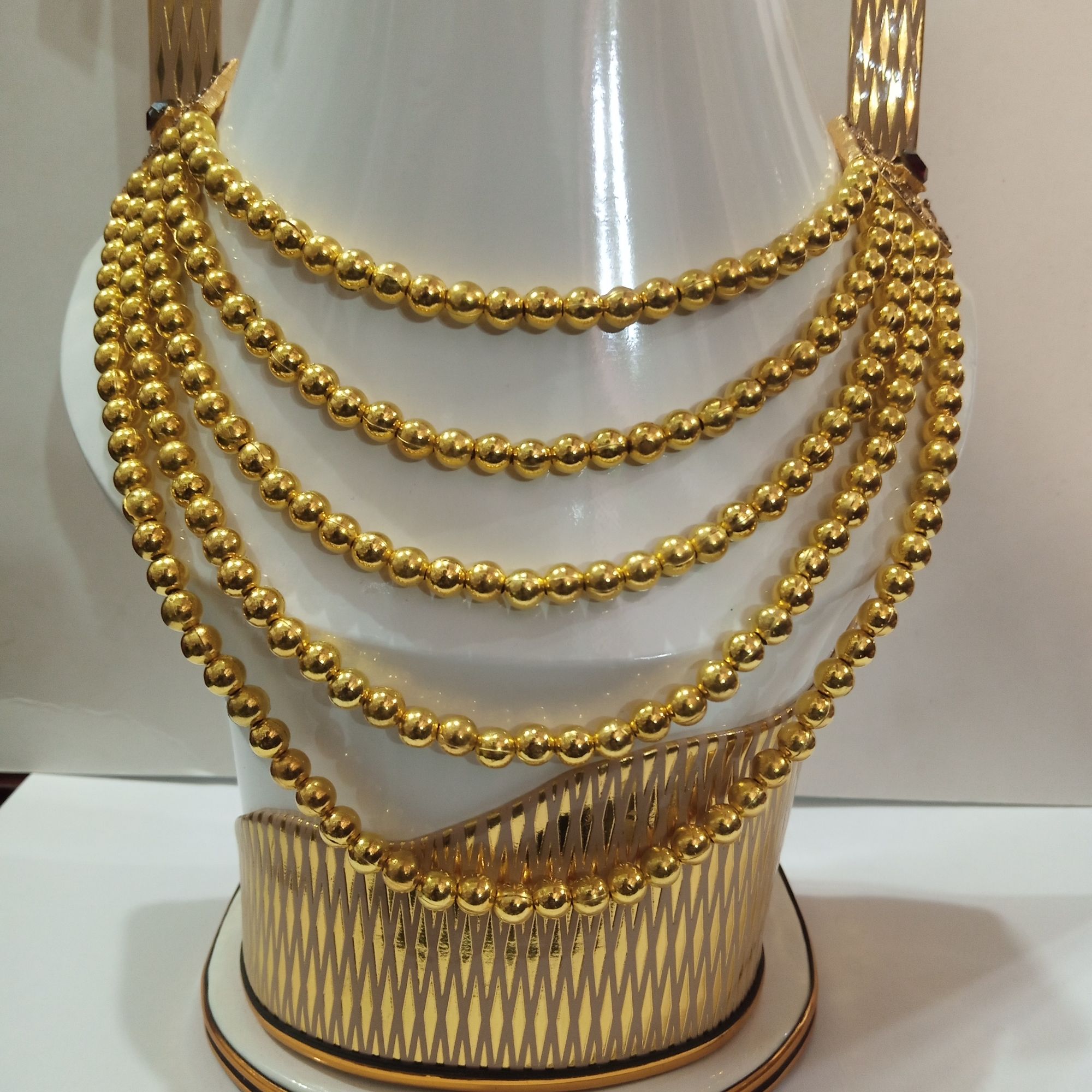 Elegant Gold-Plated Beaded Mala Necklace, Multi-Layer Traditional Jewelry for Girls & Women - HS Star Collection