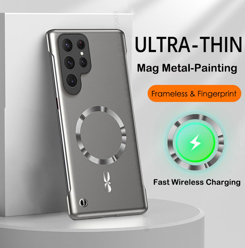 Metal Paint Frameless Case For  A55 A56 S25 Edge S24 S23 S22 S21 S20 FE Plus Note 20 Ultra Magnetic Wireless Charge Cover