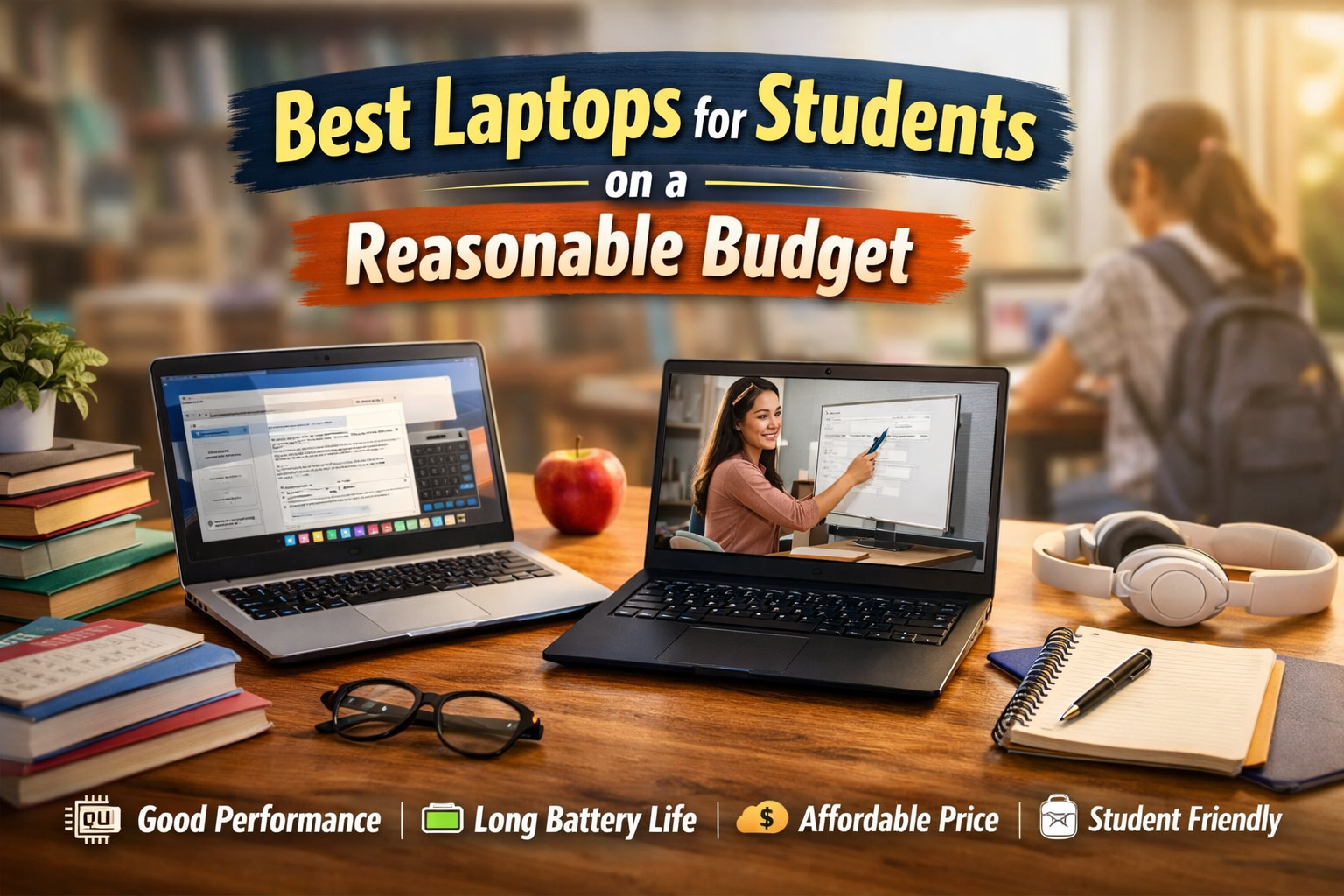 Budget laptops for students comparison showing affordable laptops with good performance, battery life and study use