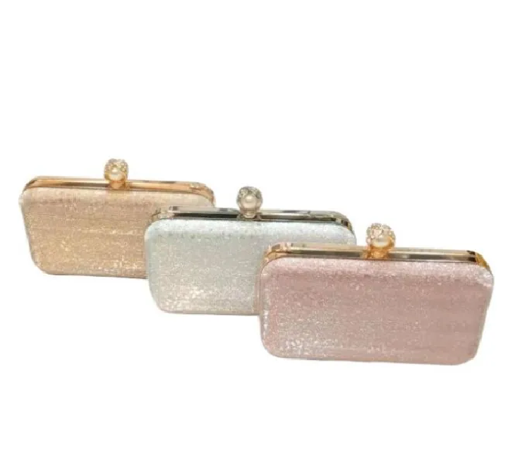 Elegant Pearl Clutch Bag for Women – Rose Gold Sparkle Box Purse for Party, Wedding, Evening Wear