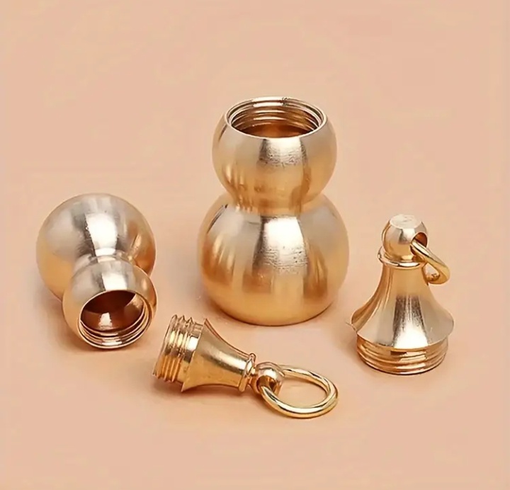 Brass Gourd Keychain Pendant, Medicine Case, Keep Pills Etc, Mini Gourd Open Hollow Copper Pendants, A Storage Locket (See dimensions carefully before order)