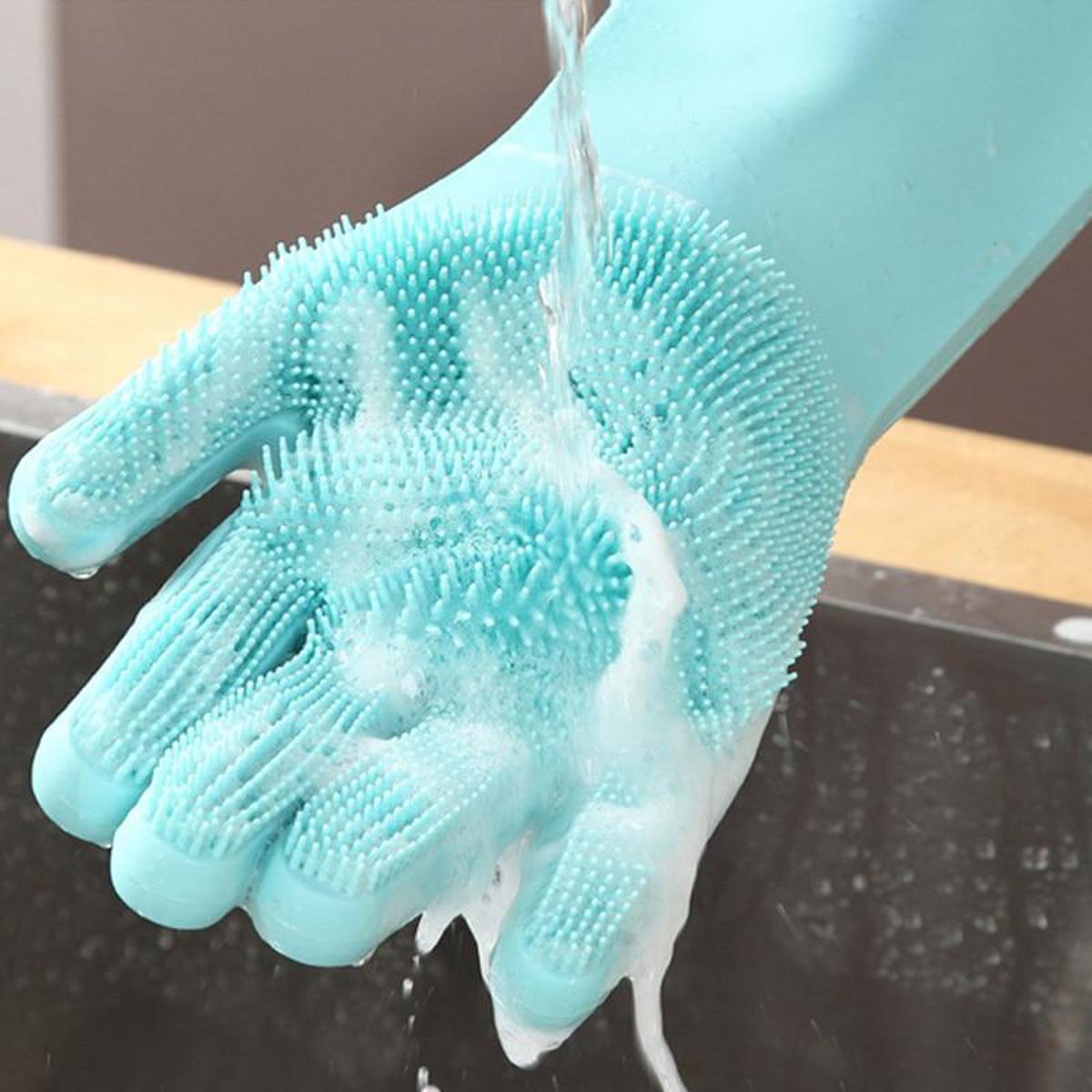 Magic Silicone Dishwashing Gloves with Bristles - photo 1