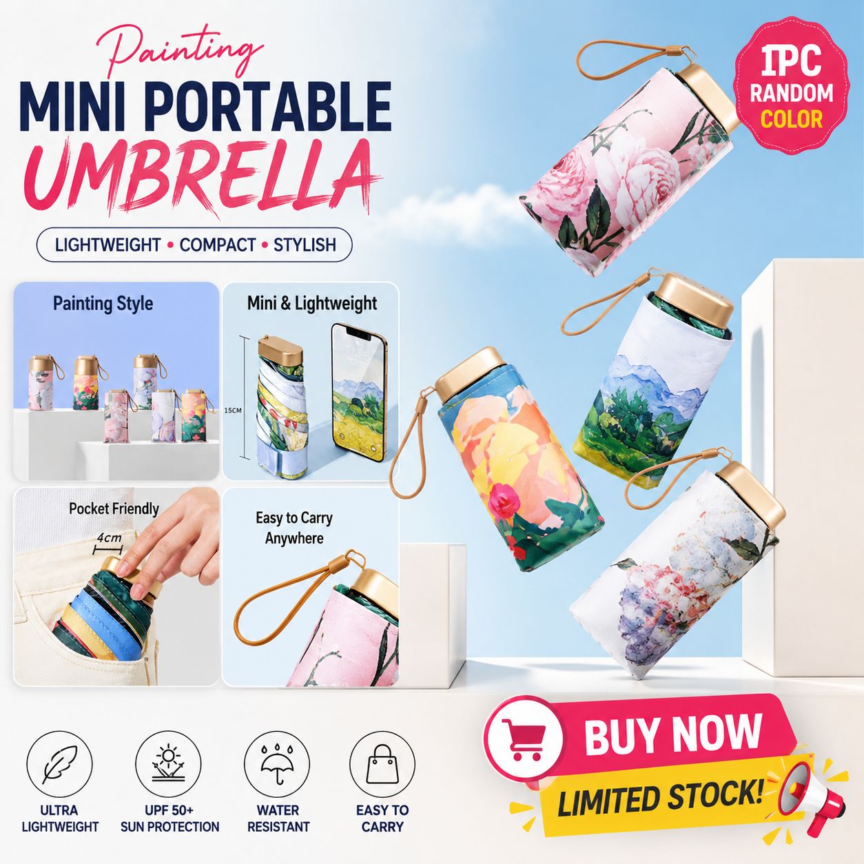 Mini pocket umbrella for rain, folding vinyl umbrella with UV ultraviolet protection, pocket sunshade, capsule - Lite Green