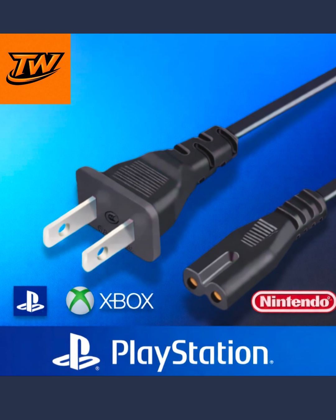 AC Power Cord - 2 PIN Power Cable FOR PC/Laptop, TVs, PS5/Pro/Slim, PS4 Slim/Pro, PS3, Xbox One S/X, Xbox Series S/X (Tape lead)