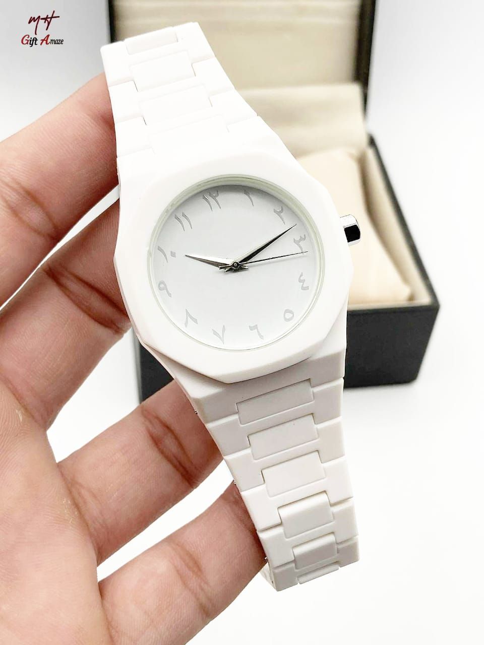 Arabic Aura Watch (Premium Quality) White Men Watch