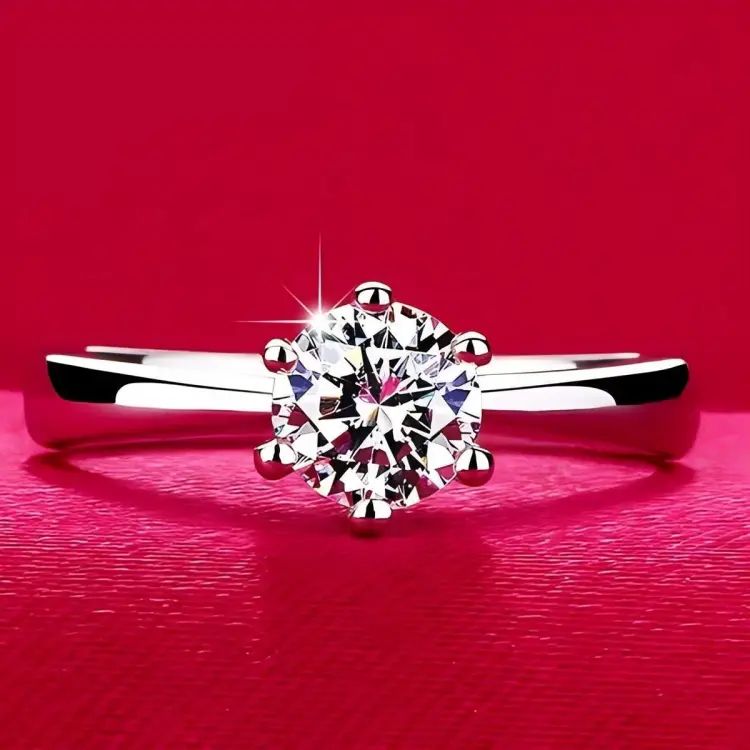 Women's Rings 925 Silver, CT POLISHED Moissanite Solitaire 6 Claws Women's Silver Ring for Engagement/Gift