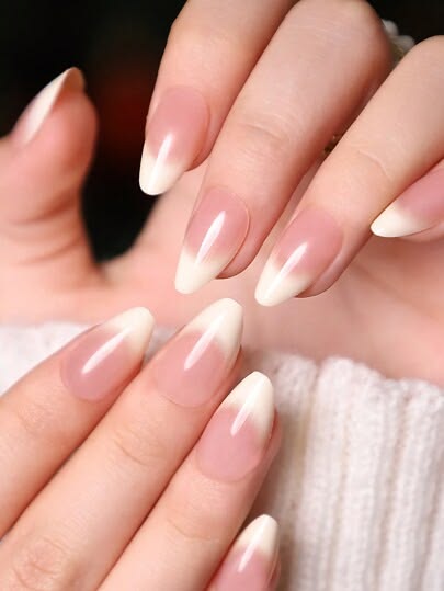 12 piece realistic nails artificial gel nails Medium-Long Almond Shaped Minimalist Ombre Milky White French False Nails, Acrylic Press-On Nails, DIY Acrylic Press-On Nails, Suitable For Women And Girls Nail Design