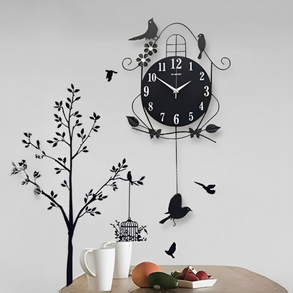 Wooden Bird Cage Wall Clock European Modern Design for Home Decor