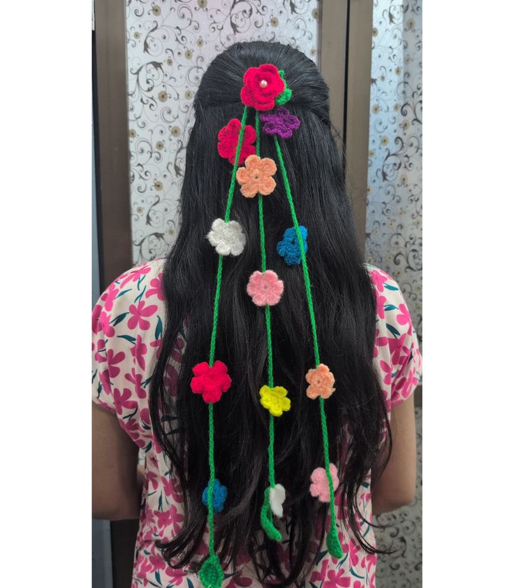 CROCHET BEAUTIFUL FLOWER HAIR BRAID TASSELS -HANDMADE CROCHET PRANDA/PARANDA FOR GIRLS / HAIR ACCESSORIES / 16 to 17 INCHES -FASHION / urban crate