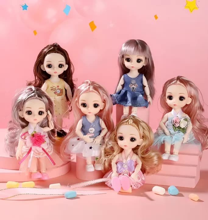 1pc 16cm 6 Inch Childlike Doll Girl Toy Gift Ball Jointed Doll/ High Quality 5 to 6 Inches Bendable Look-a-like Cute Korean Barbie Doll/Random Dresses Fairy Princess Angel Doll/ Anime Face 18 to 21 Moveable Joints Toy Doll for Kids Perfect for Gift