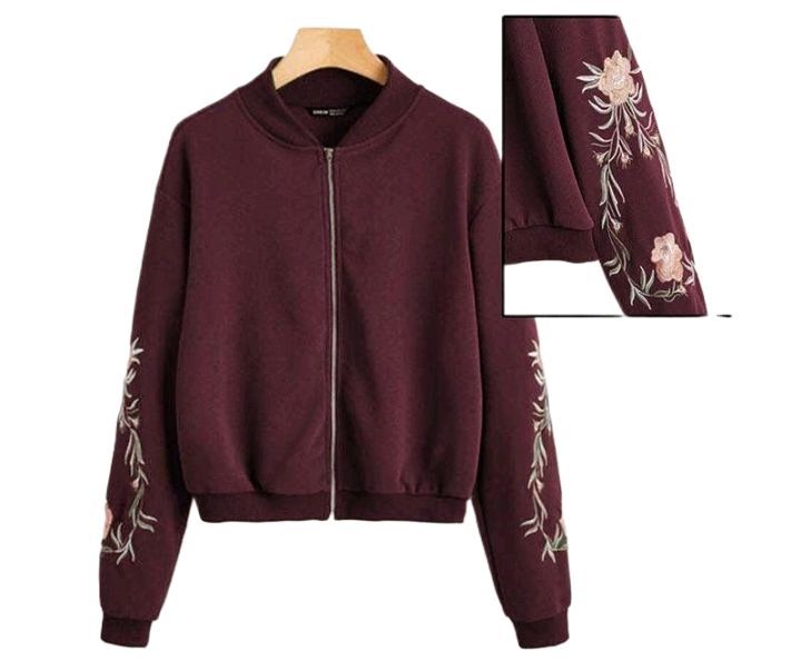 Stylish Flower Embroidery Jacket For Girls/Women (Most Demanding Article) Color Maroon