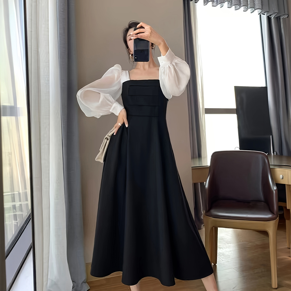 Color Block Dress Women's Summer Fashion Square Neck Celebrity Style Outfit