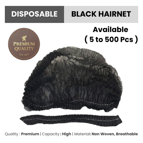 Disposable Hairnets Cap Black Non-Woven Elastic & Breathable Hygiene Mob Caps Hair Covers Head Caps for Food Service, Kitchen, Catering, Salon, Medical & Industrial Use - Packs of (5 to 500)
