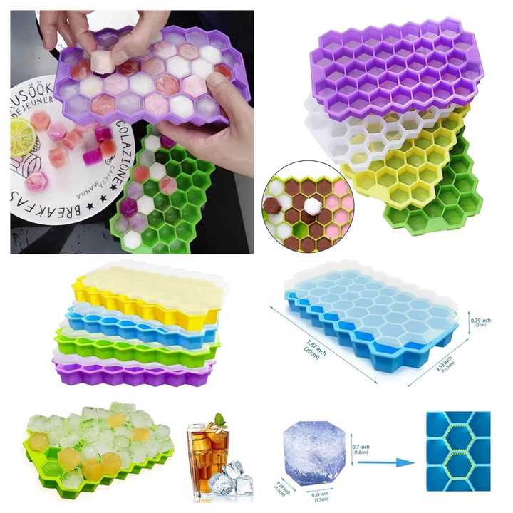 Honeycomb Ice Cube Tray with Lid | Big Size Ice Mold | Silicone Ice Cube Maker | Freezer Ice Tray | Ice Cube