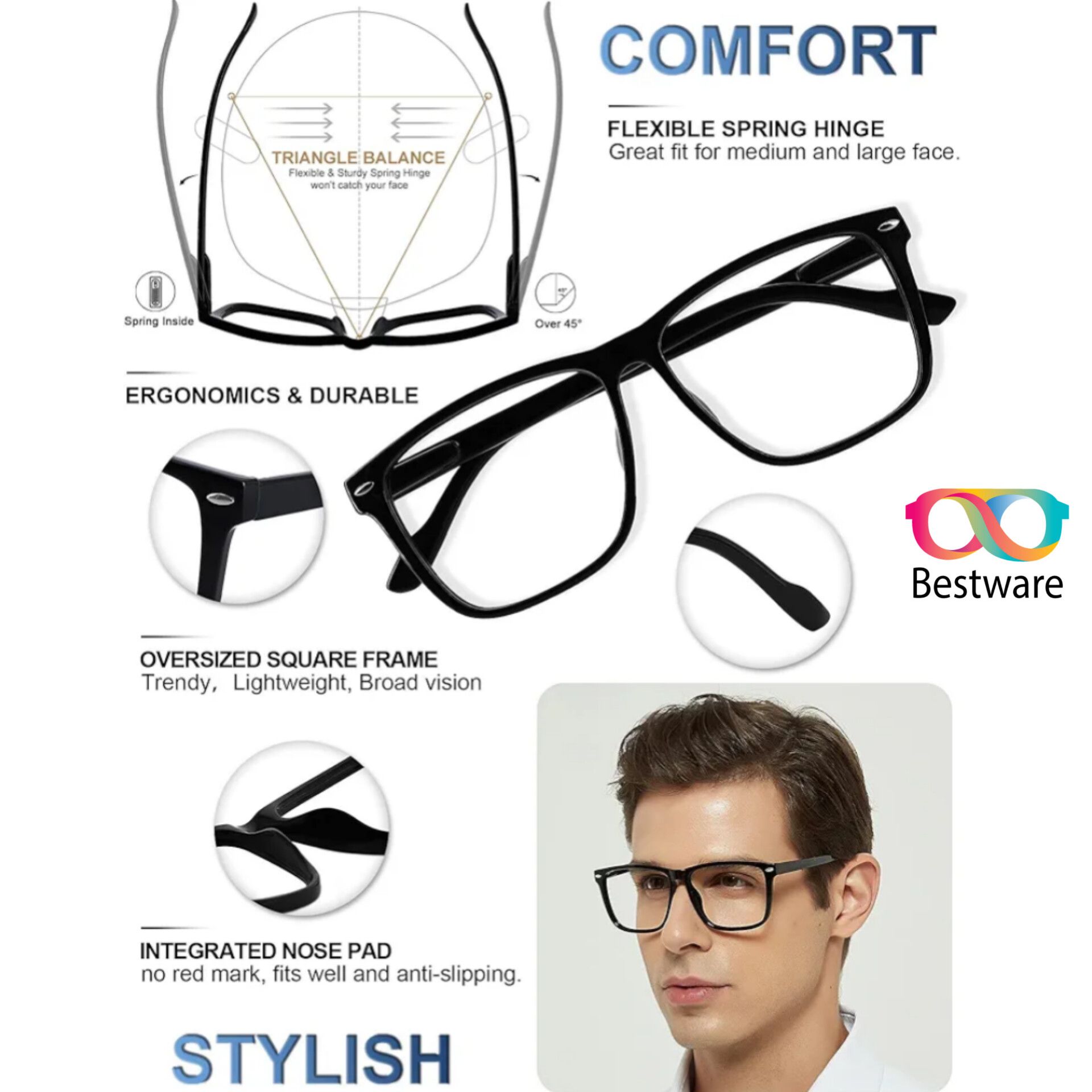 Transparent anti glare Screen protection glasses for Men/Women.Computer glasses-Best for Computer and Mobile User-