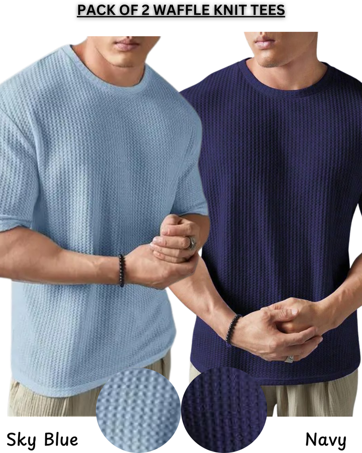 Pack Of 2 Waffle Knit Texture Tees For Men & Boys