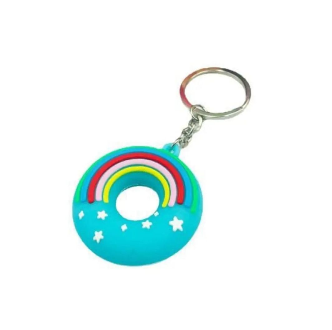 Donut Shape Rainbow Color Silicone Keychain Cute Key Ring Bag Backpack Accessory Gift