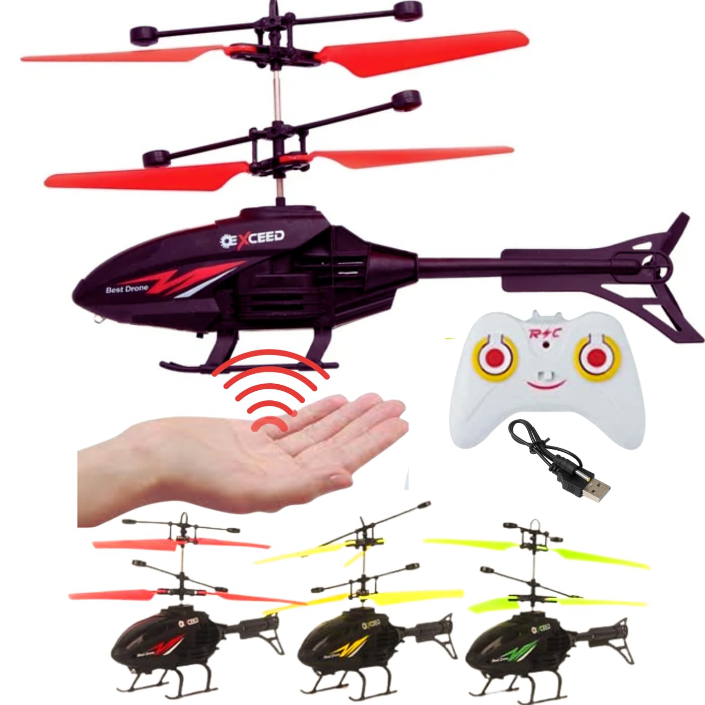 Gravity Sensor Toy Remote Control Helicopter for Kids Age 4+ Years, Indoor Palm Sensing RC Helicopter Rechargeable Helicopter with LED Lights I Pack of 1 I Multicolour