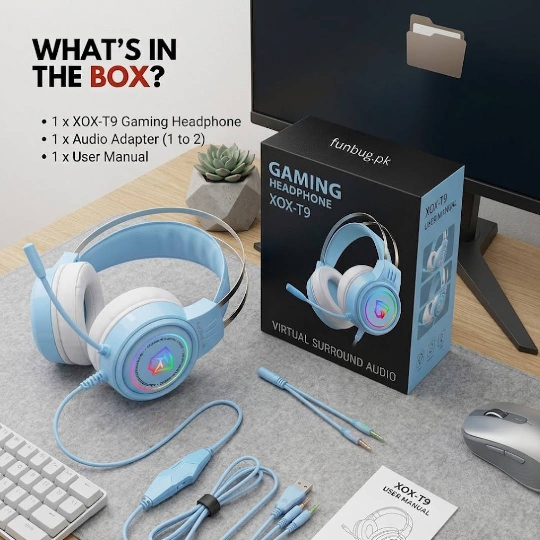 【Professional】 G60 Gaming Headphones Rgb with Mic for PC, Pubg Mobile, PS4, Laptop - 360 Surround Sound Super Bass Vibration Over the Ear Wired Head Phones Headset for Gaming with Noise Cancelling Micophone - By FunBug