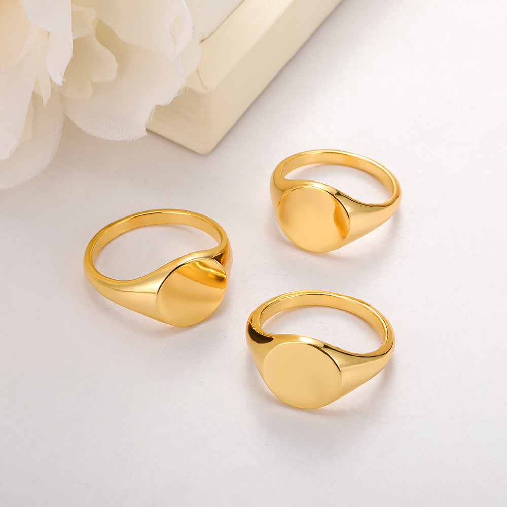 Round Signet Rings For Women Men Stainless Steel Gold Color Ring Couple Family Ring Jewelry  For Mother's Day Father's Day