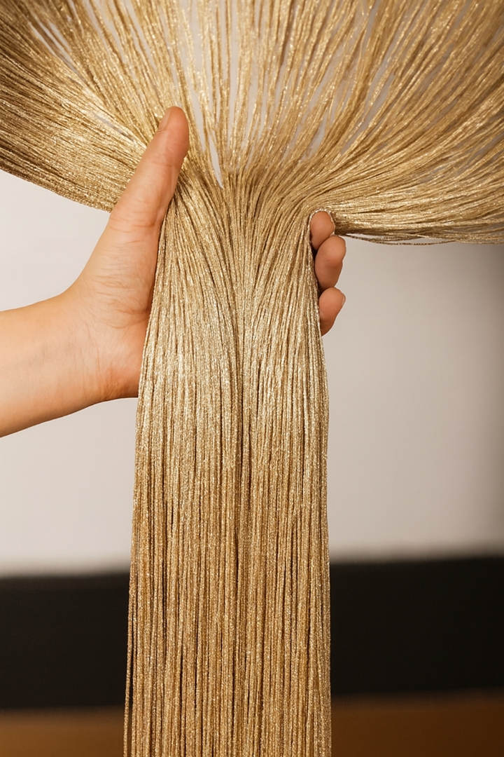 Golden Polyester Tassel String Curtain 200x100 cm for Door Window Room Divider