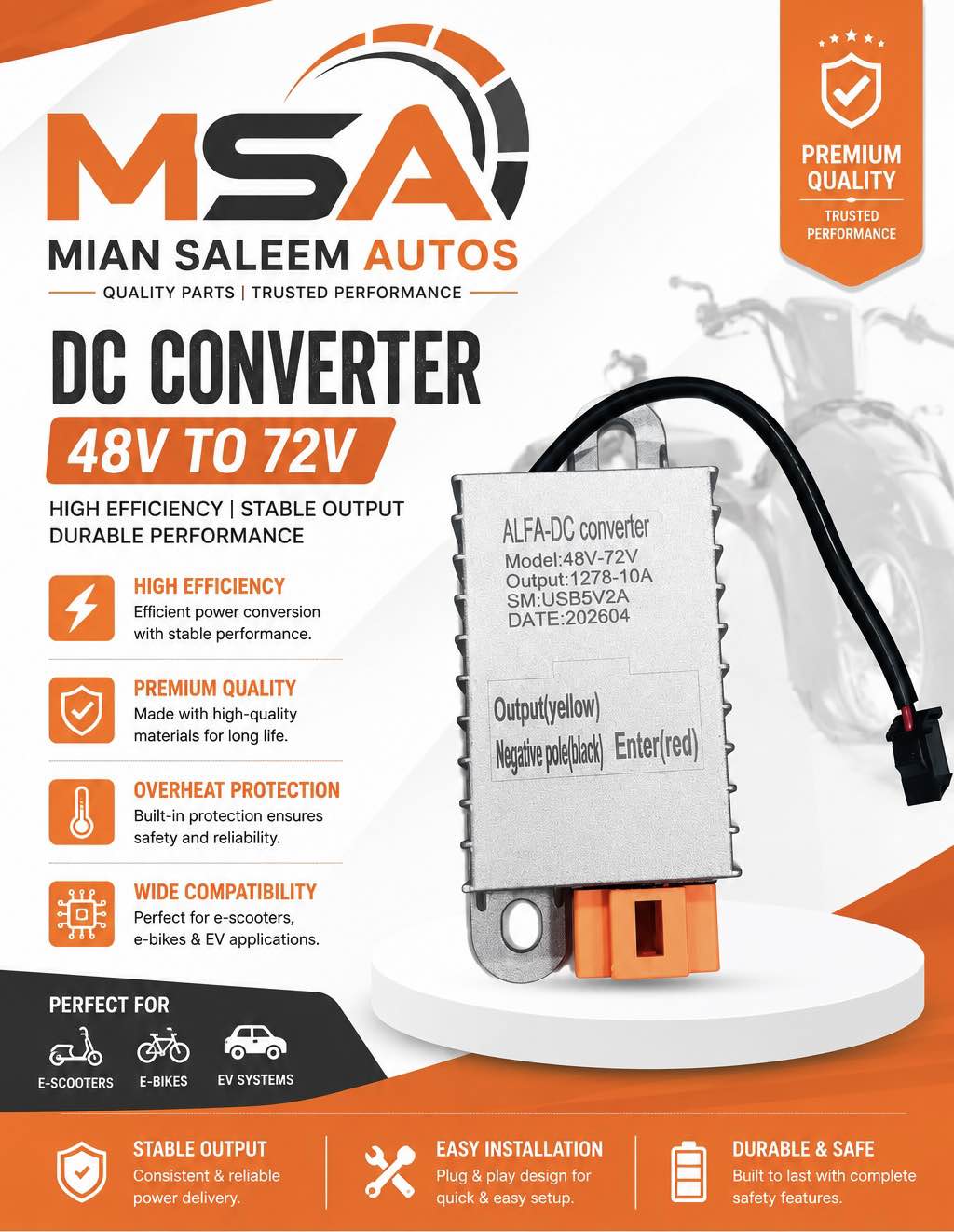 48V to 72V DC TO DC Converter 10A | Electric Scooter & E-Bike Voltage Converter | EV DC Converter