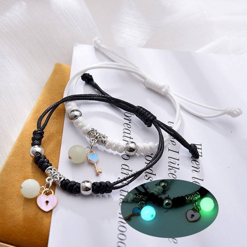 Luminous Bracelet for Men and Women, Glowing Couple's Bracelet Set, Adjustable Simple Best Friend Bracelet, 2pcs