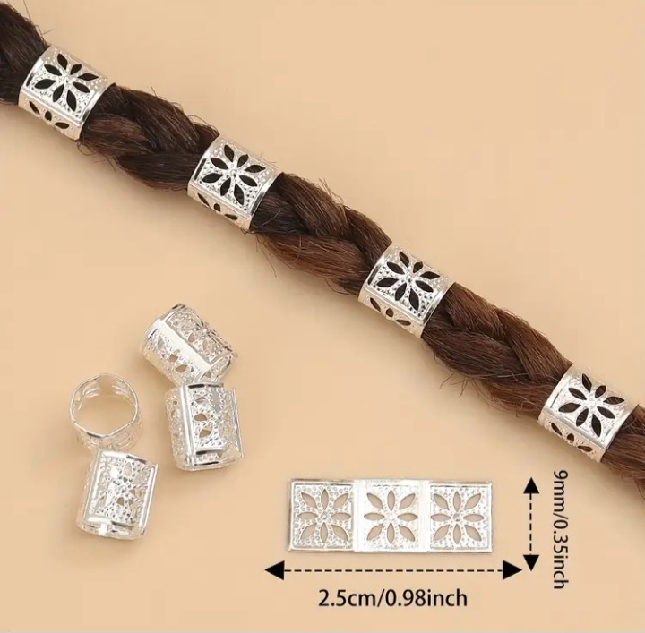 10pcs Hollow Out Dreadlocks Silver Beads Hair Braid Metal Clips