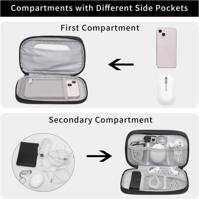 Cable Organizer Travel Bag Pouch Waterproof Small Electronic Accessories Carry Case Portable Double Layers All-in-One Storage Bag for Cable,Cord,Charger,Earphone Black