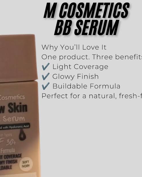 M Cosmetics New Skin BB Serum SPF 30+ | 3 in 1 | Hyaluronic Acid | Soft Ivory | Light Coverage