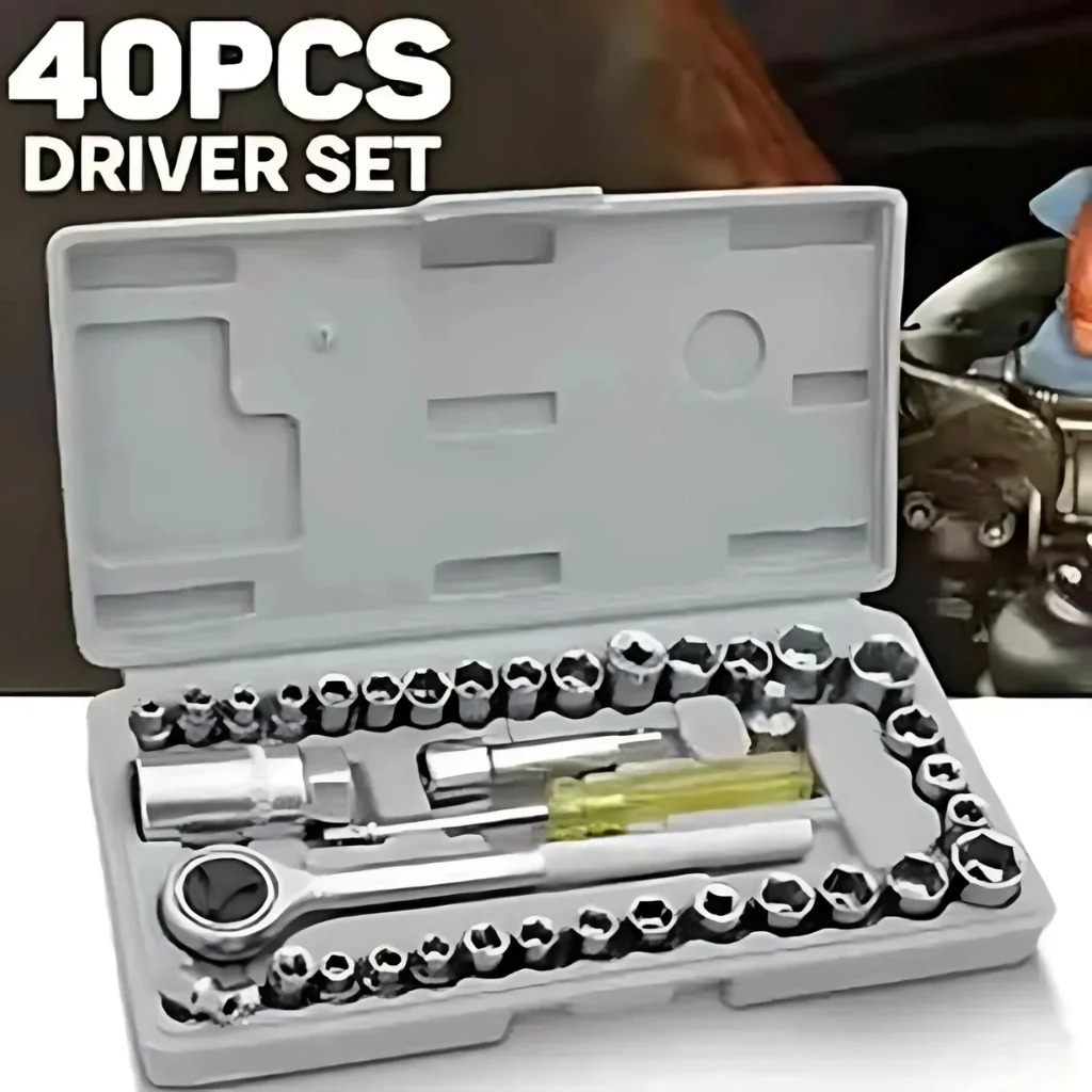 100% Original AIWA 40 Pcs Original Toolkit Combination Socket Wrench Tool Set Matric Ratchet Wrench Screw Driver Set Mobile Repairing Toolkit Car Bike Bicycle Repairing Hand Tool Goti Set Screwdriver Set Socket Set Ratchet Set AIWA Toolkit with Box