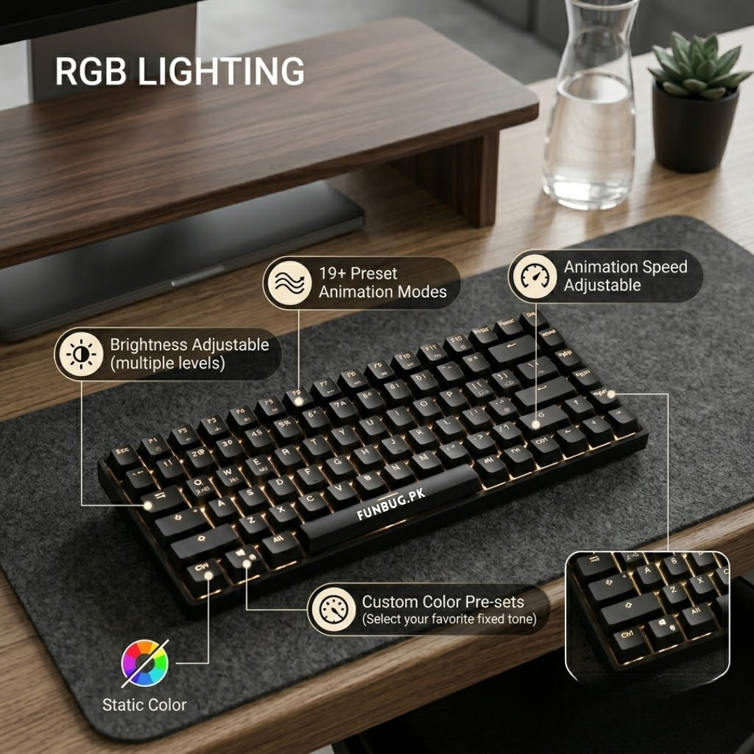 【Readson WL84】 Tri-Mode Wireless Mechanical Rgb Gaming Keyboard - 84 Keys Wireless 2.4G/Bluetooth/Wired - Compact Backlit Mechanical Keyboard with  Blue/Brown/Red Switch - TypeC Wired/Wireless Key Board For Professional Gaming - FunBug