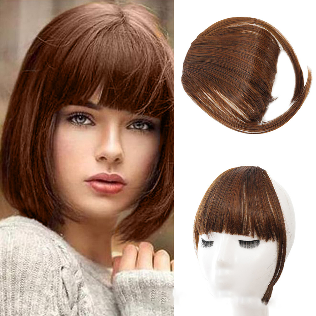 Natural Synthetic Hair Bangs Hair Accessories  Women's Forehead Clip Hair Extension With Natural Curvature Of Sideburns