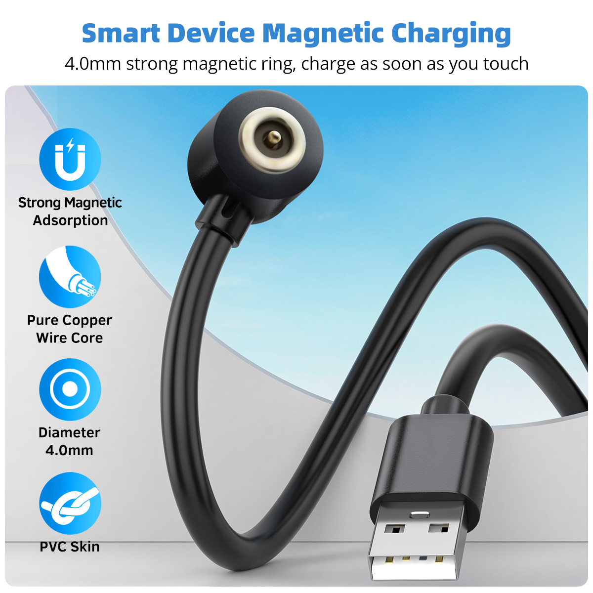 2Pin Smart Ring Fast Charge USB Charging Cable Magnetic Charger Power Adapter Wire For Smart Ring Dock Connector for Oura Rings