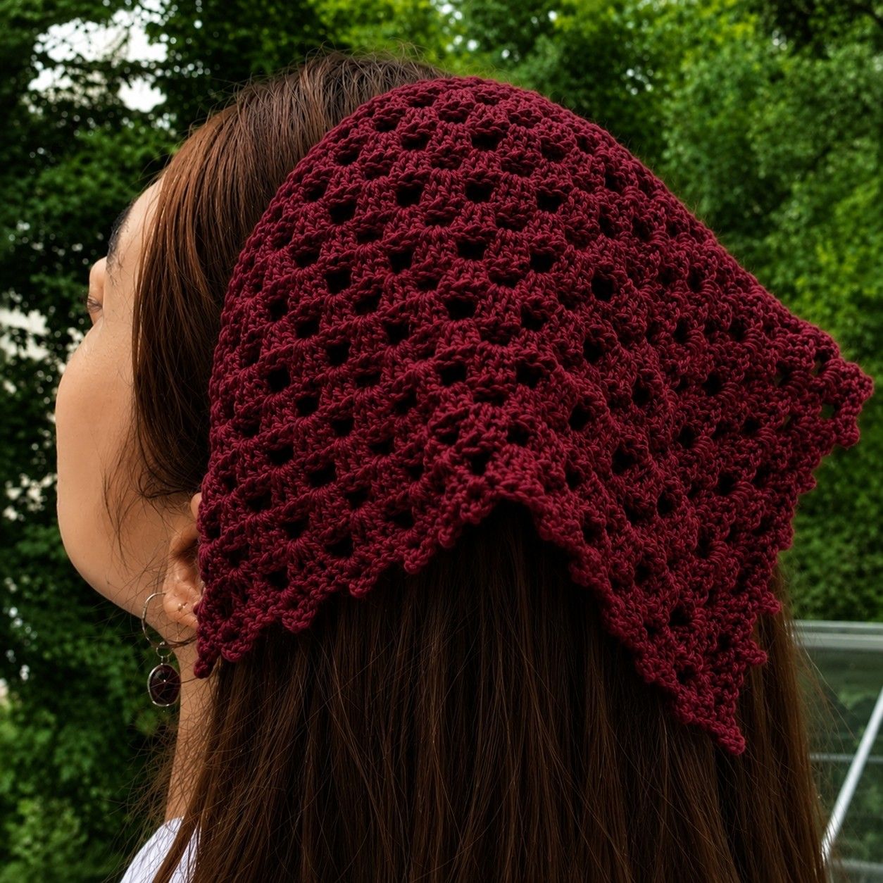 Handmade Crochet Bandana Head Scarf Boho Hair Accessory