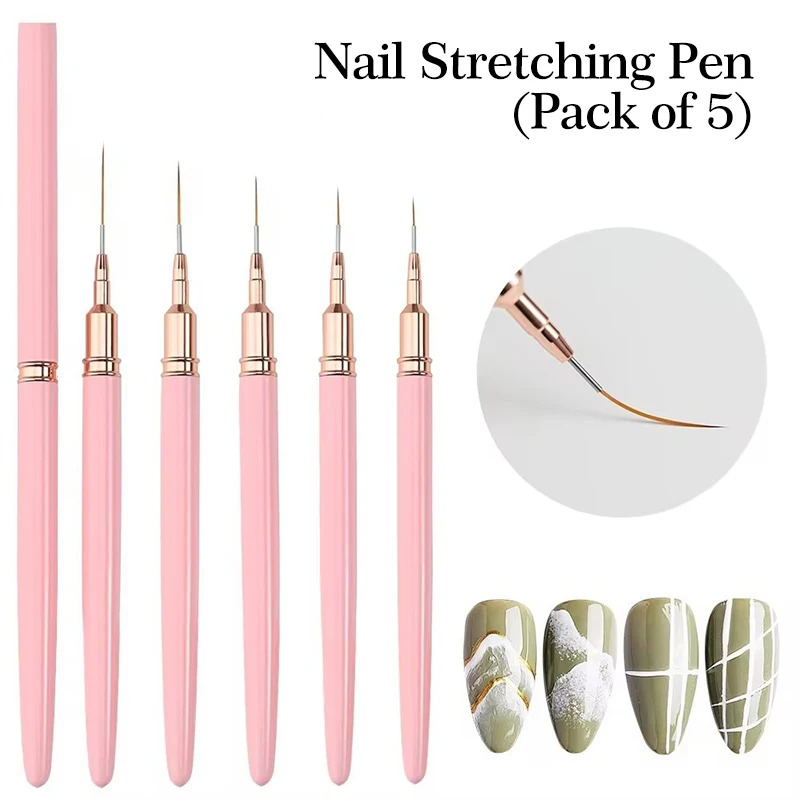 5PCS Nail Art Liner Brush Set For UV Gel French Stripe Line Painting Drawing Flower Pen Professional Manicure Brushes Tool