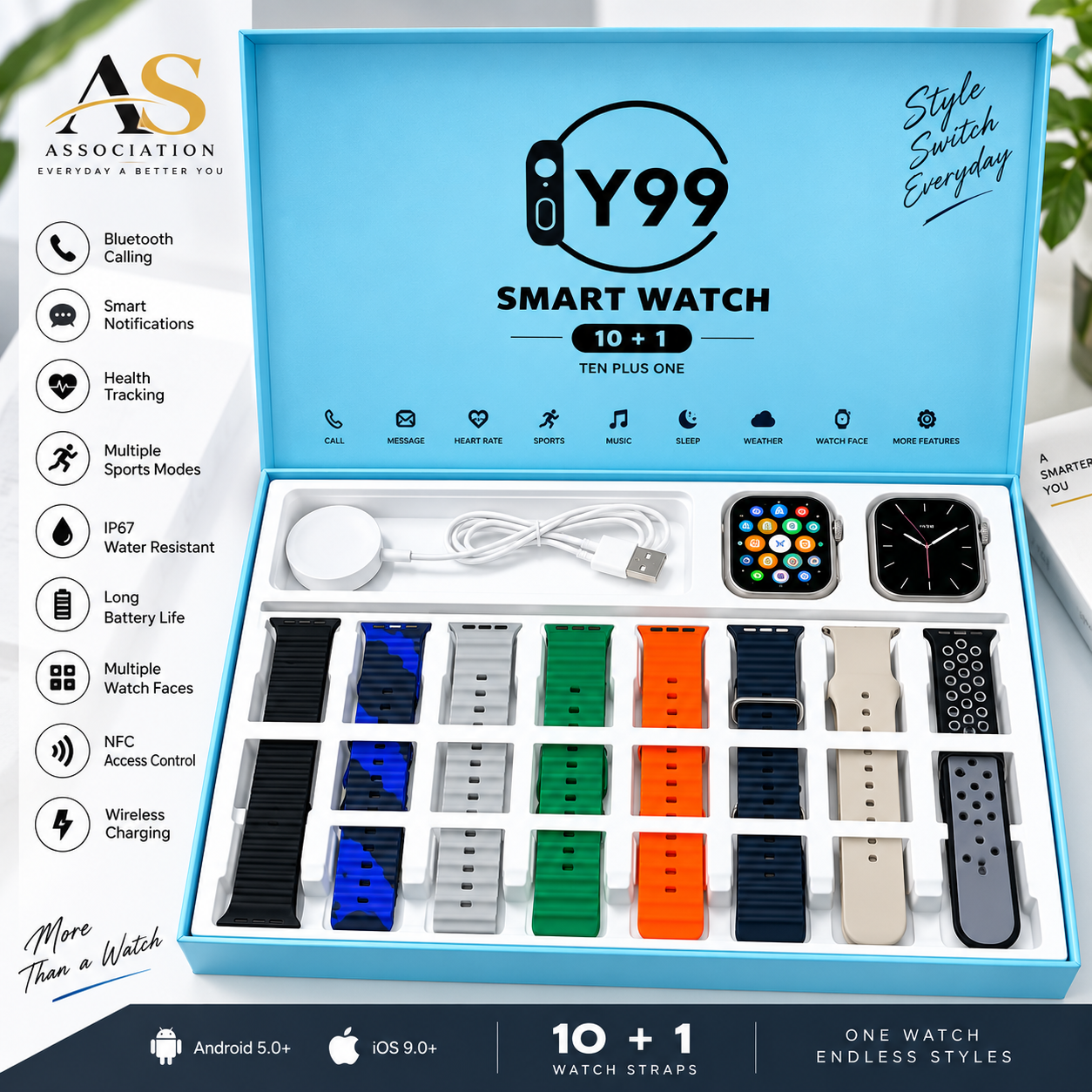 Y99 Germany Ultra Smart Watch | 10+1 | 8 Straps 1 Jelly Case 1 Screen Protector | 2.05 inch Screen Display with 200 Mah Battery | For Men And Women Smart Watch