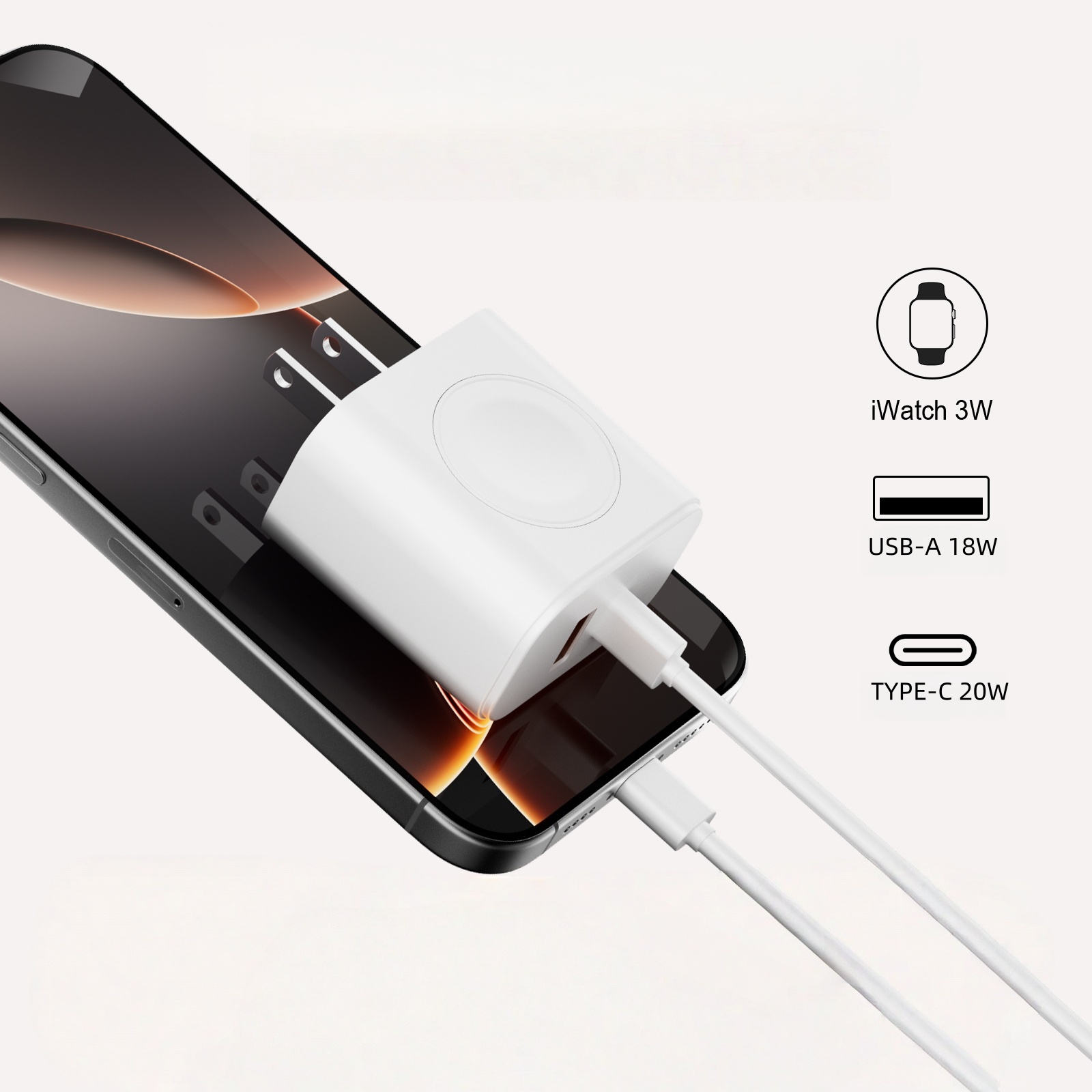 23W 3-in-1 Charger, Capable of Charging Three Devices Simultaneously, with Built-in Wireless Charging for Watches, Suitable for
