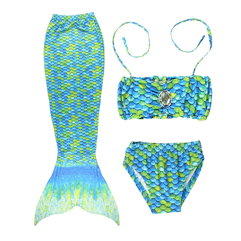 Girls 3 Piece Mermaid Swimsuit Cosplay Costume Beach Pool Party Outfit Ages 5-12