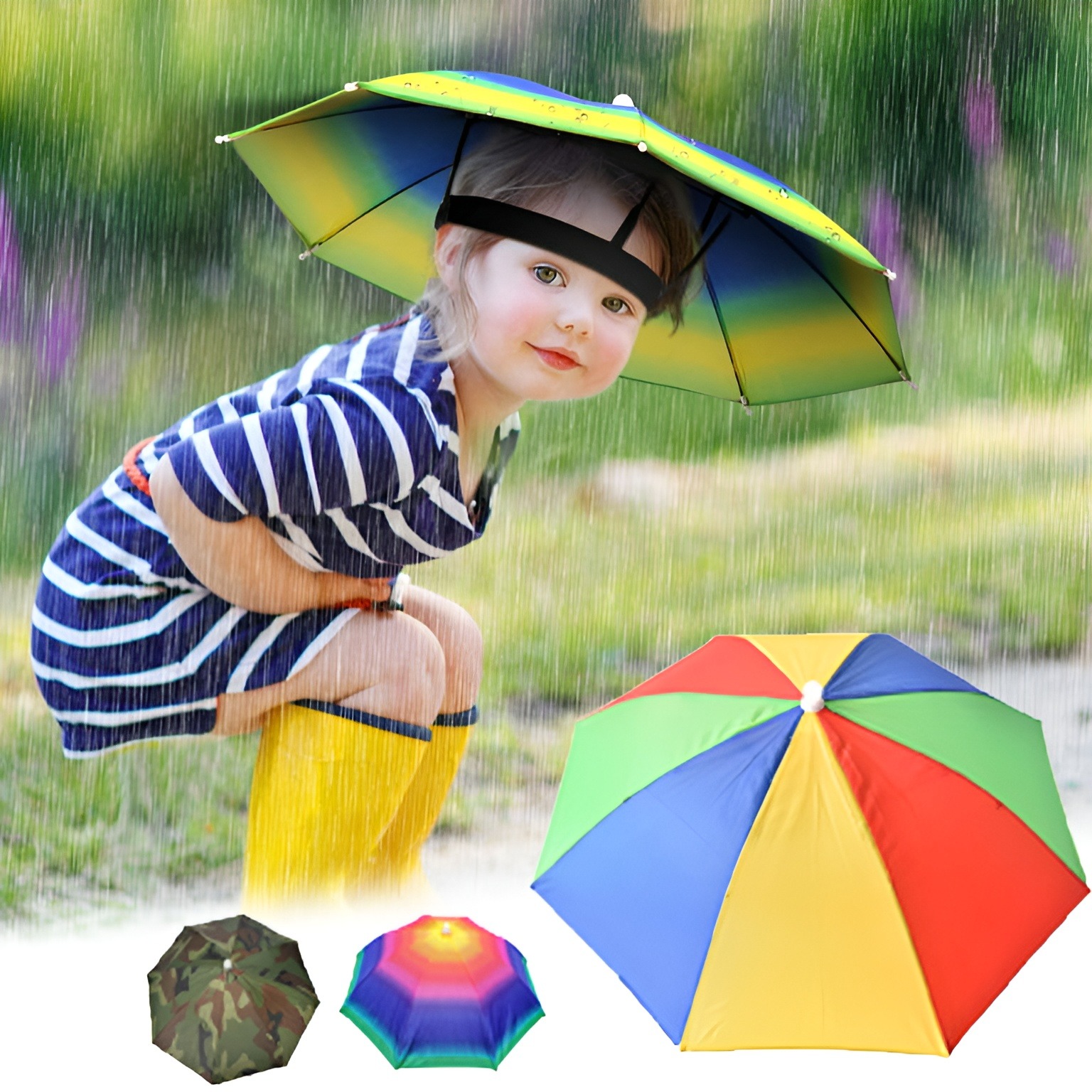 Children Rain Umbrella Hat Portable Foldable Outdoor Headwear Shade Head Hats Cap Beach Sun Camping Kids Waterproof Fishing