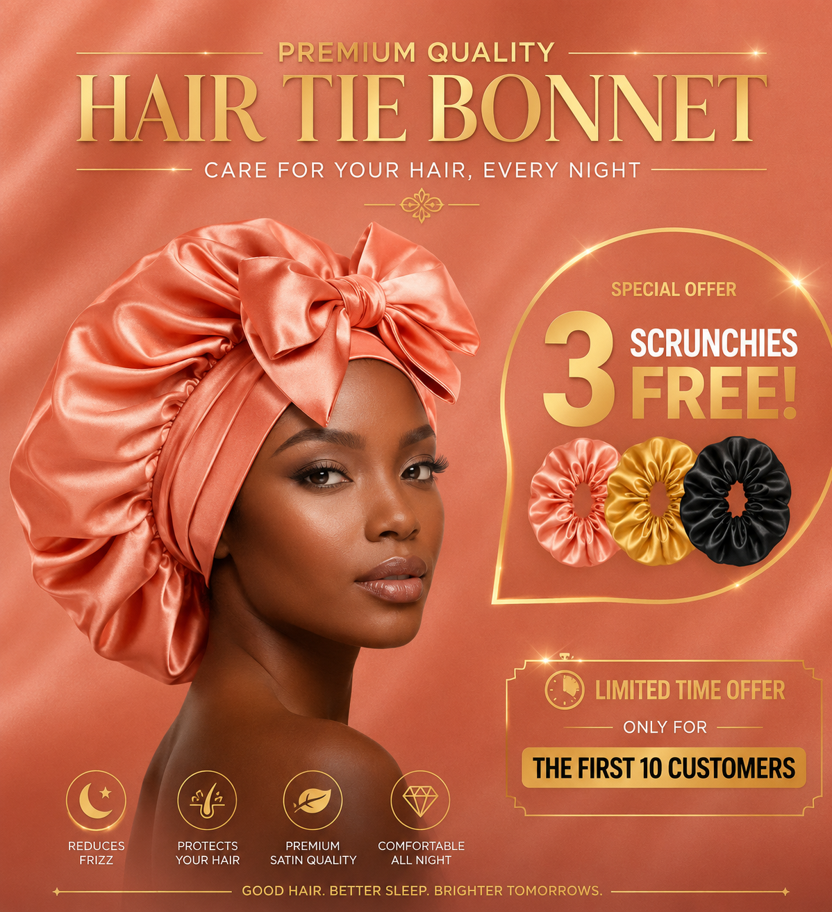 Double Layer Silk Hair Tie Bonnet – No Slip | Sleep Cap for Frizz-Free Hair | Soft & Comfortable