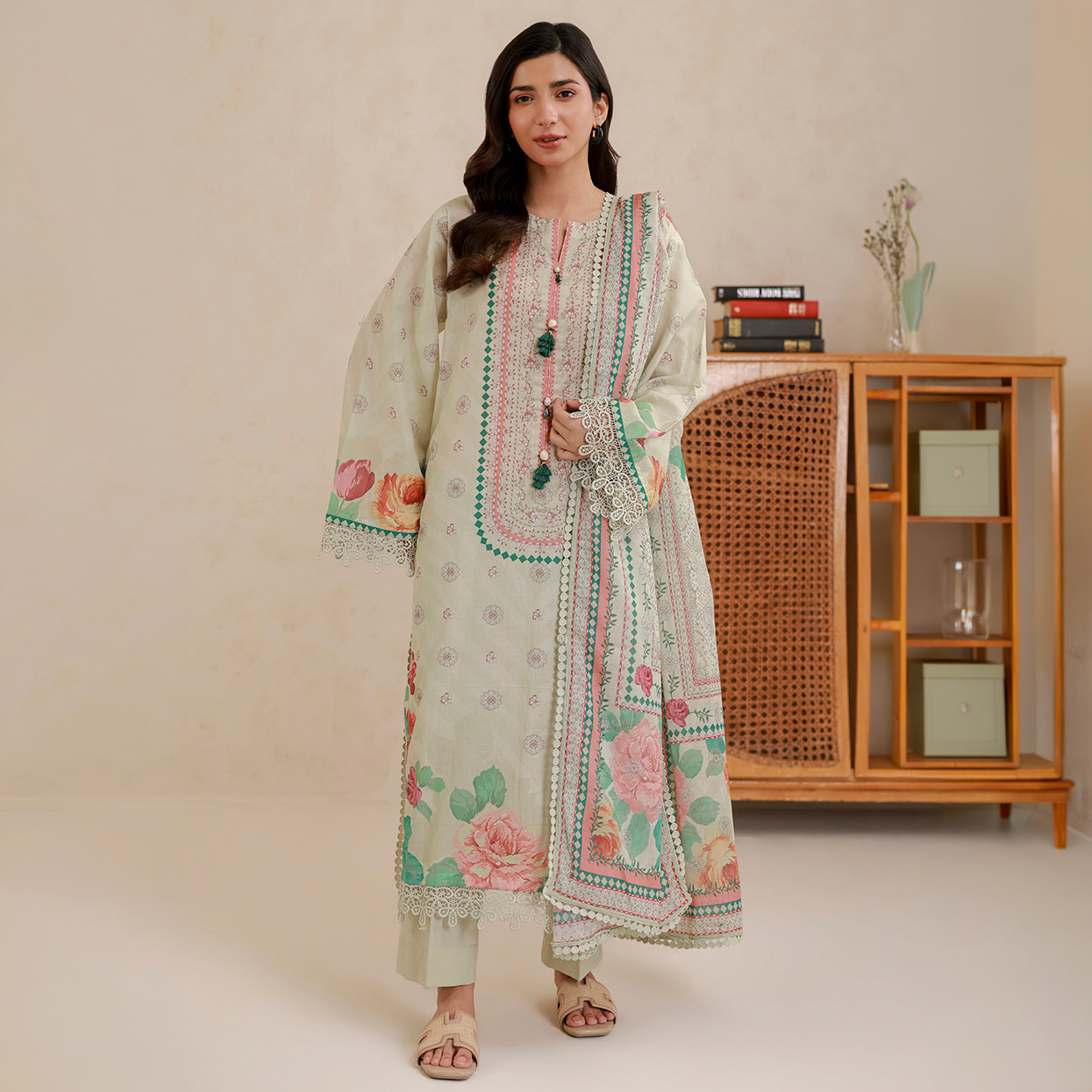 Zellbury Unstitched 3 Piece Lawn Shirt Shalwar Dupatta - 0825 Suit For Women - Cambric Bottom Lawn Dupatta - Essential Unstitched Collection - Unstitched Fabric For Women - Summer - Aug Arrivals