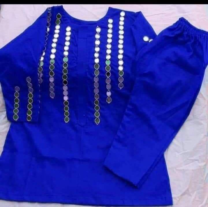 Girls' Cotton 2-Piece Suit | Mirror Work Kurta & Trouser