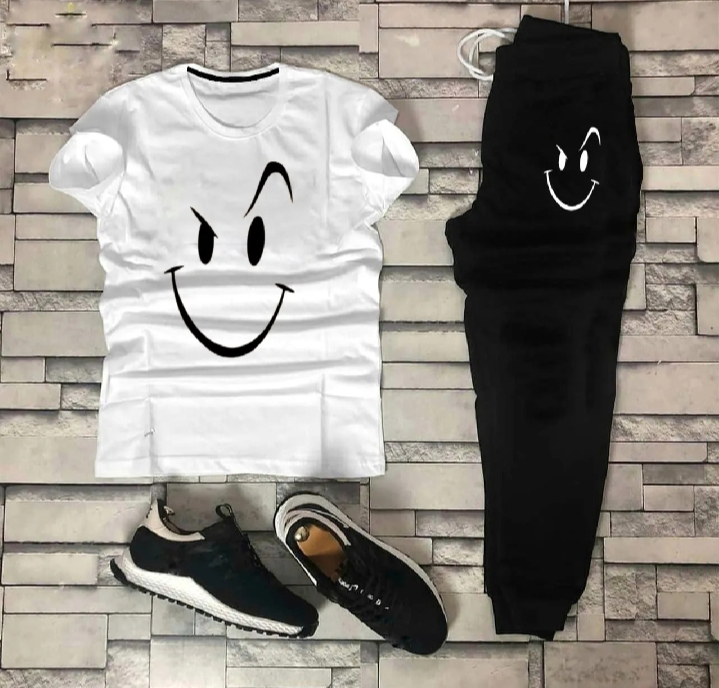 Fashionable Trendy Multicolor Happy Face Summer Track suit for Boys and Men