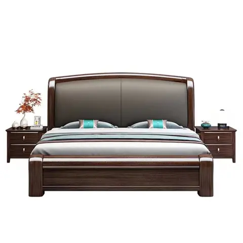 Espresso Wooden king Size Bed with 2 Side Tables One Sided Under storage