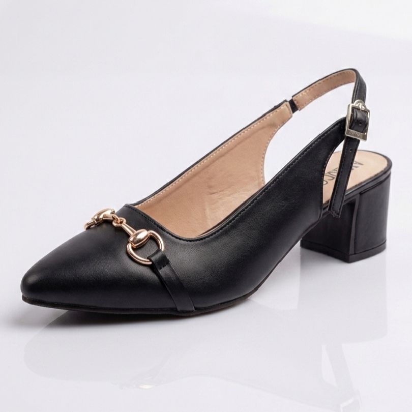 Elegant Heels with Gold Accent Stylish Slingback Sandals Chic Pointed-Toe Sophisticated Block Heel Sandals