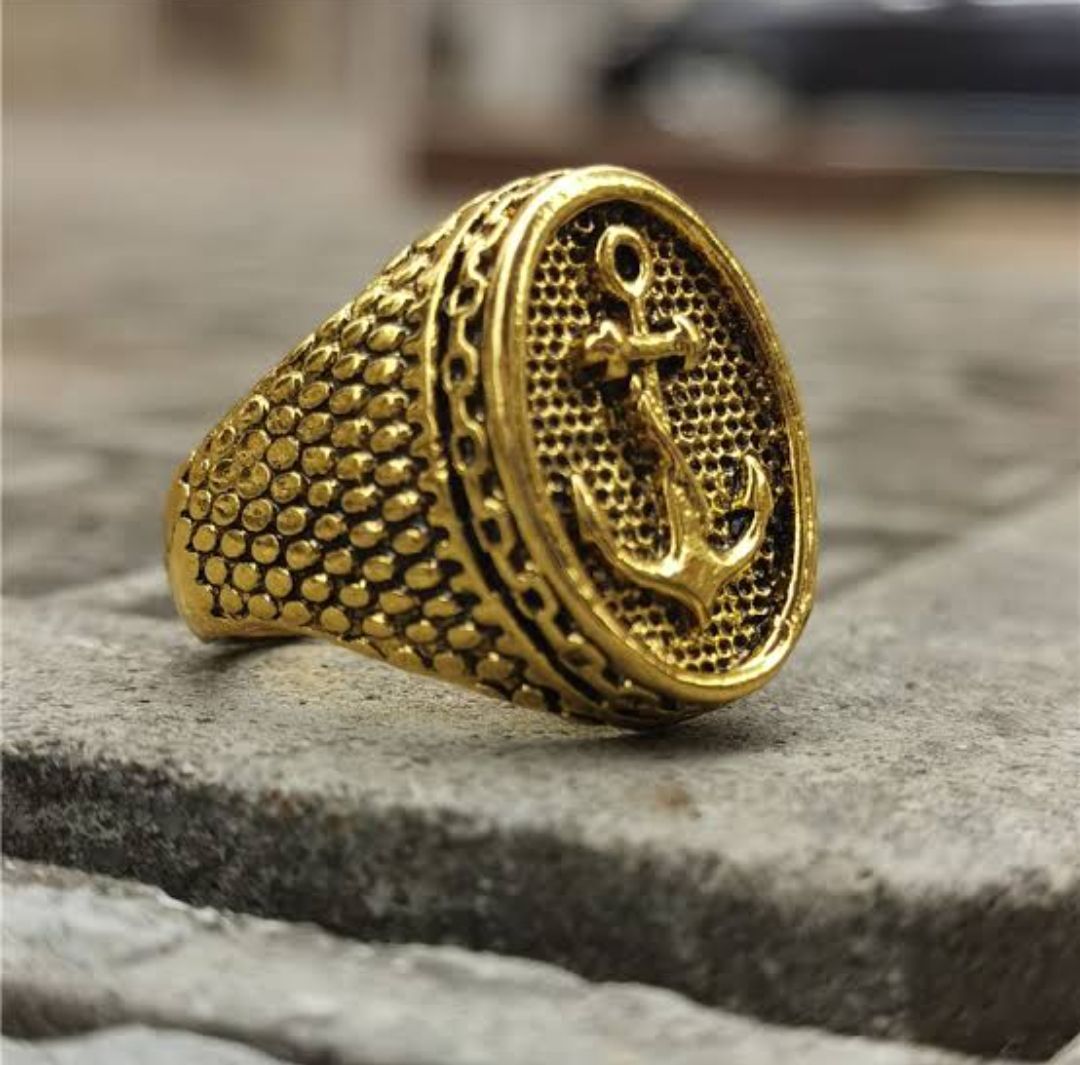 NEWEST MENS GOLD ANCHOR RING GOLDEN TITANIUM RING FOR MEN OR BOYSTOP