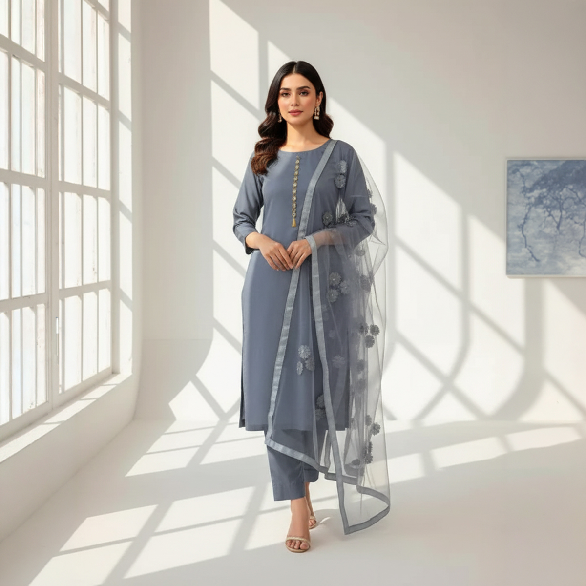 Rubika Fashion Most Hit Unstitched 3 Piece Collection Katan Silk Plain Shirt  & Trouser With Net Dupatta For Women Dress for women