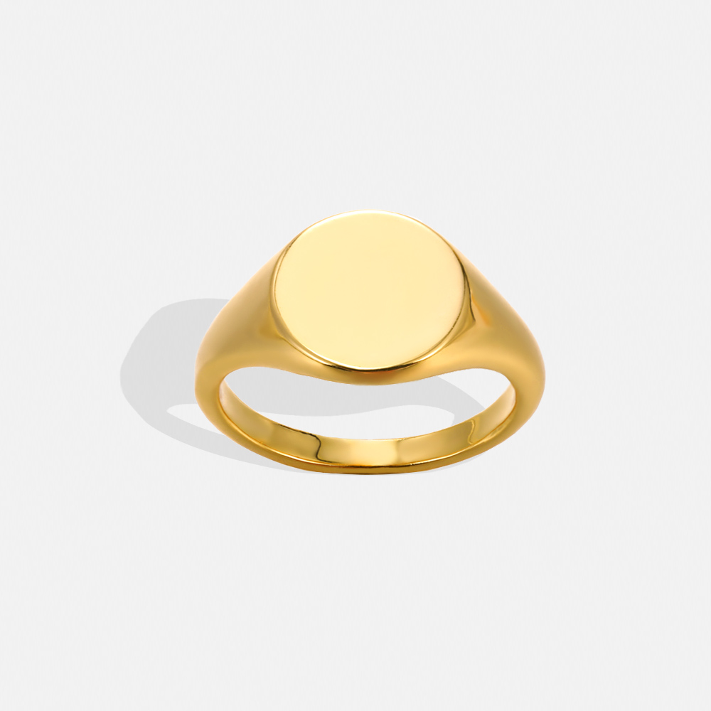 Round Signet Rings For Women Men Stainless Steel Gold Color Ring Couple Family Ring Jewelry  For Mother's Day Father's Day