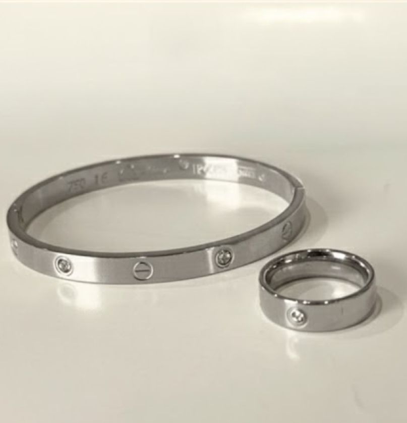 Golden Designer replica Bracelet &amp; Ring Set Stylish Stone Embedded Jewelry for Women